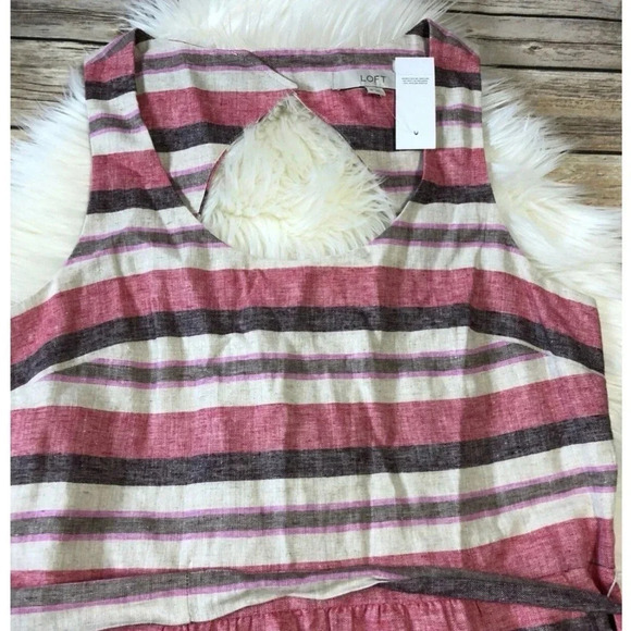 Ann Taylor LOFT Size 10 Striped Linen Cotton Blend Sleeveless Dress NEW! - Picture 3 of 5